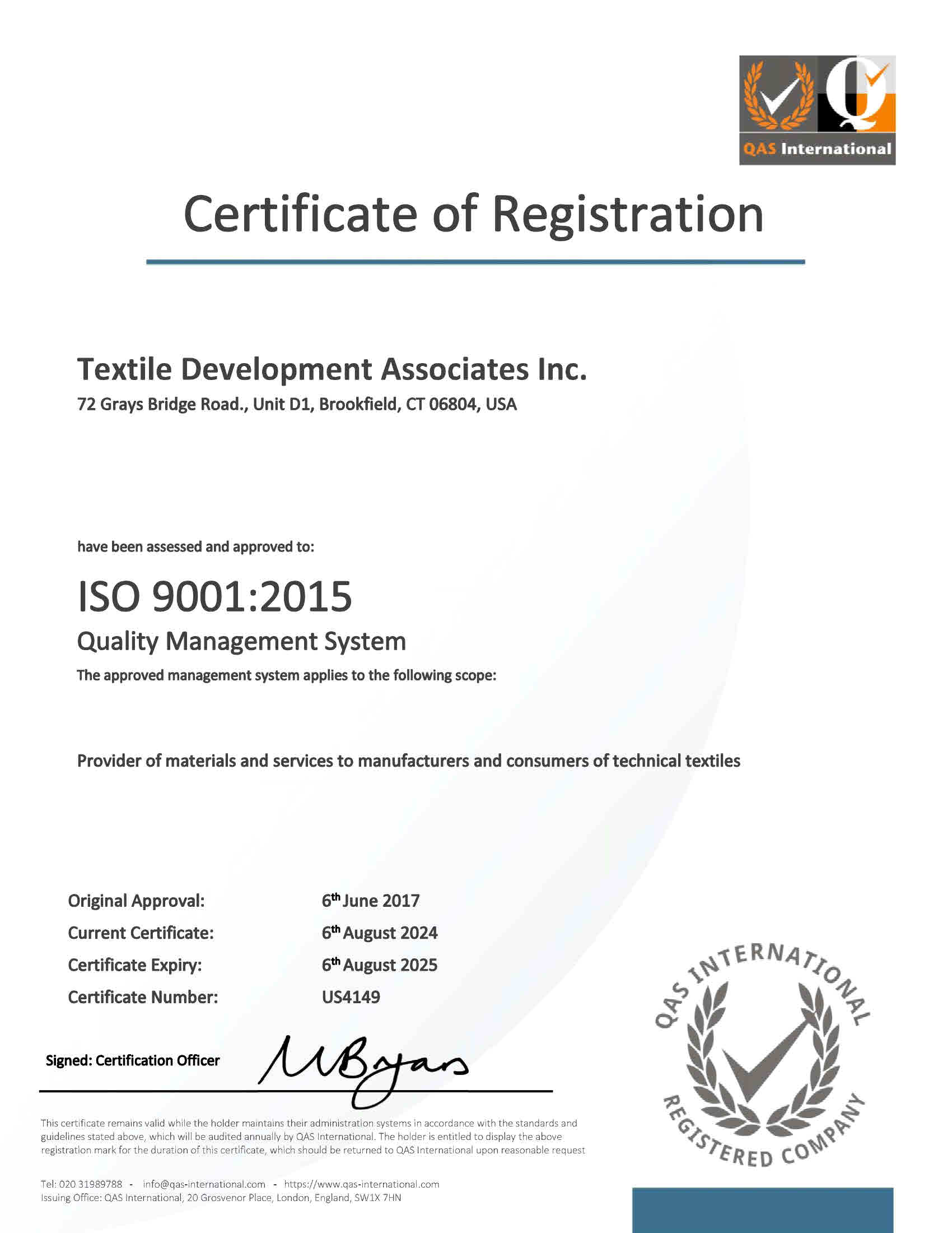 TDA ISO certificate